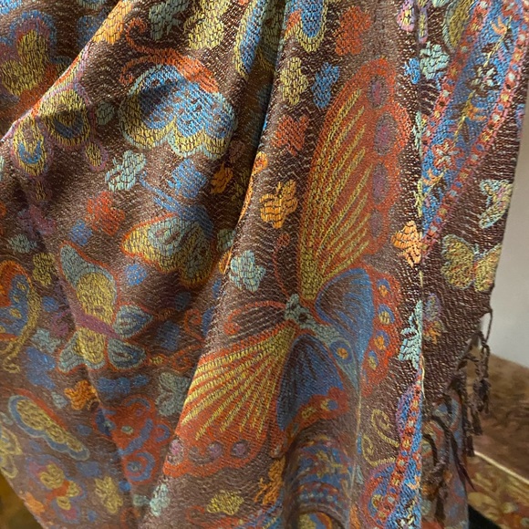 Vintage butterfly brocade pashmina shawl scarf - Picture 4 of 7